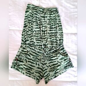 KHUSH Clothing Strapless Romper, Olive Zebra Print, Rayon, size Medium